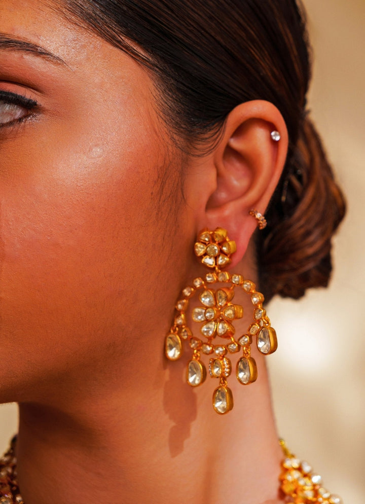 Gold Finish Dual Layered Moissanite Necklace Set Zevar by Geeta - Fabilicious Fashion