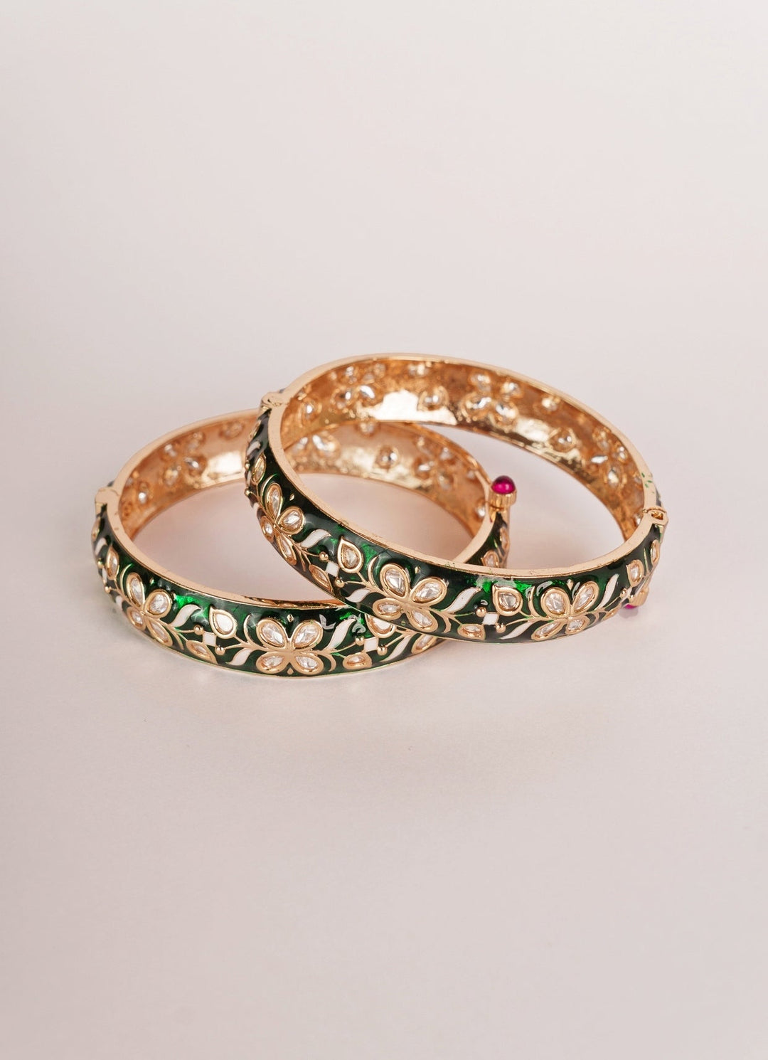 Gold Finish Green Floral Meenakari Kadas Zevar by Geeta - Fabilicious Fashion