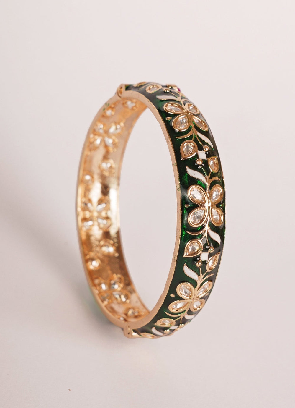 Gold Finish Green Floral Meenakari Kadas Zevar by Geeta - Fabilicious Fashion