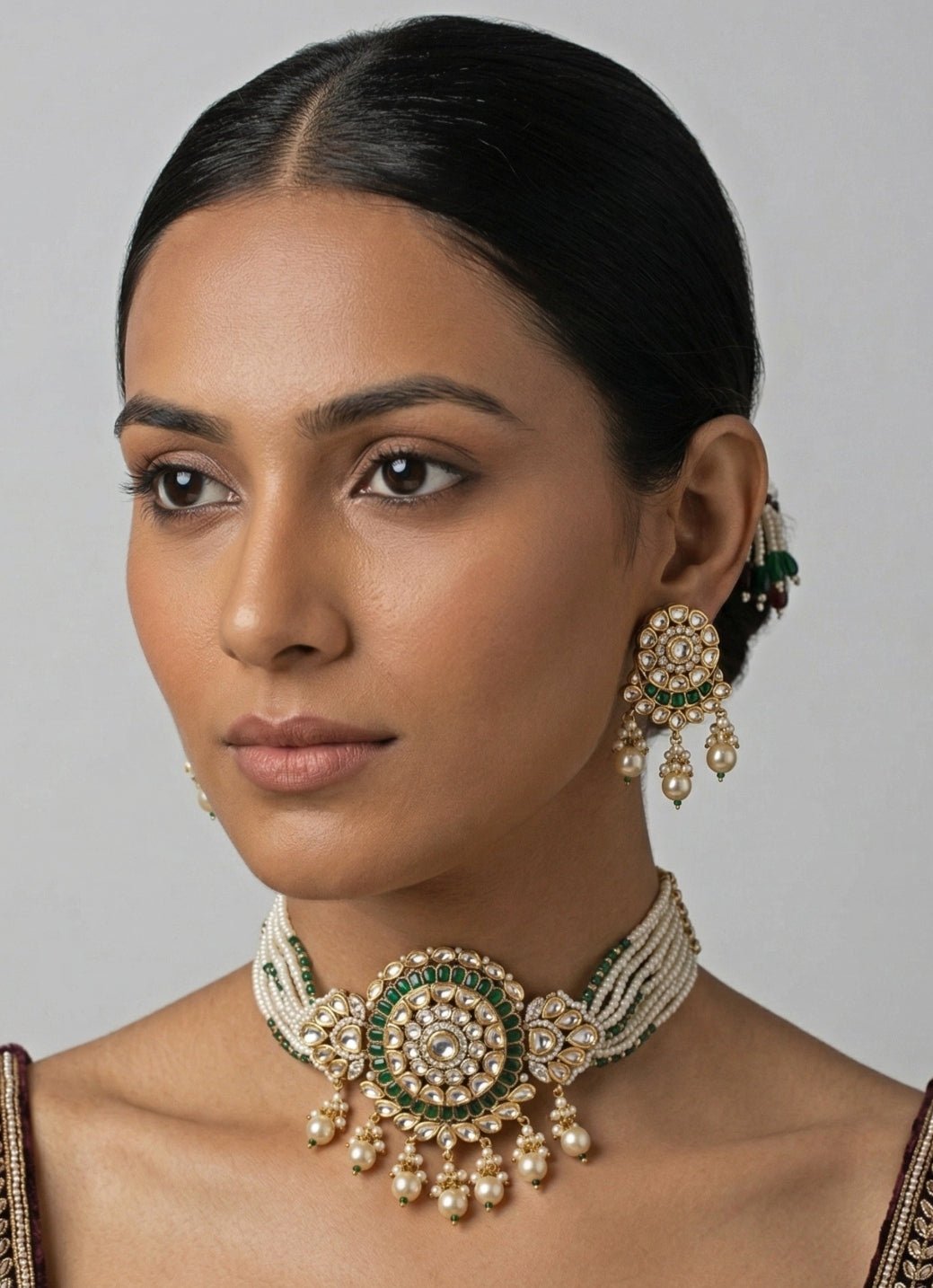 Zevar by Geeta Gold Finish Green Kundan Polki Choker SetFabilicious Fashion