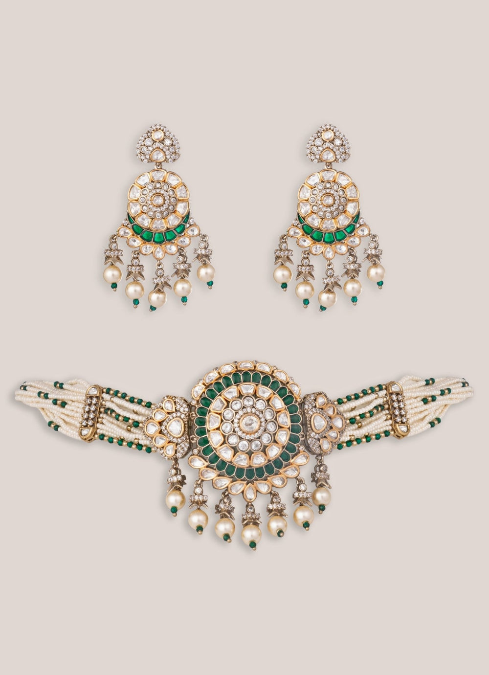 Zevar by Geeta Gold Finish Green Kundan Polki Choker SetFabilicious Fashion