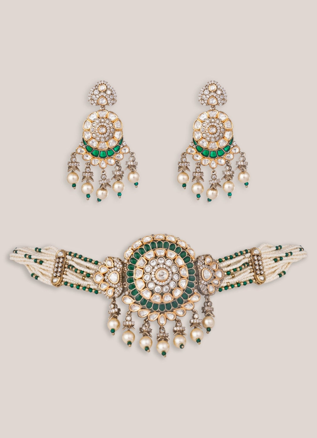 Zevar by Geeta Gold Finish Green Kundan Polki Choker SetFabilicious Fashion