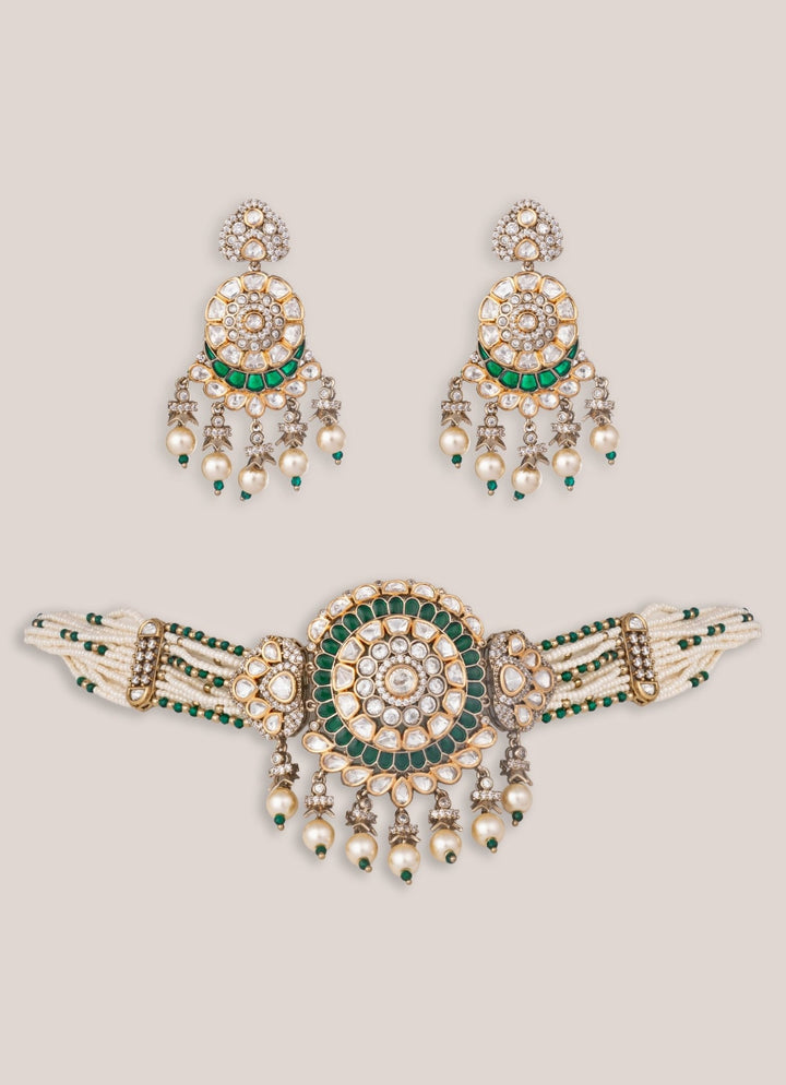 Zevar by Geeta Gold Finish Green Kundan Polki Choker SetFabilicious Fashion