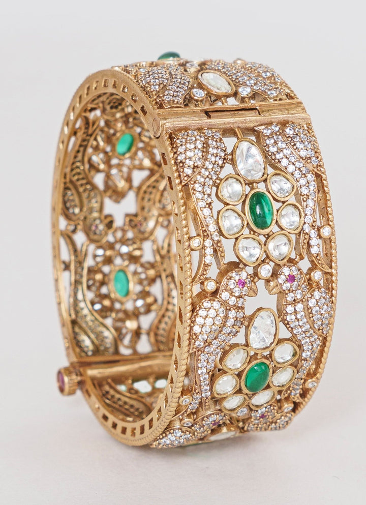 Gold Finish Green Stone Antique Kadas Zevar By Geeta - Fabilicious Fashion