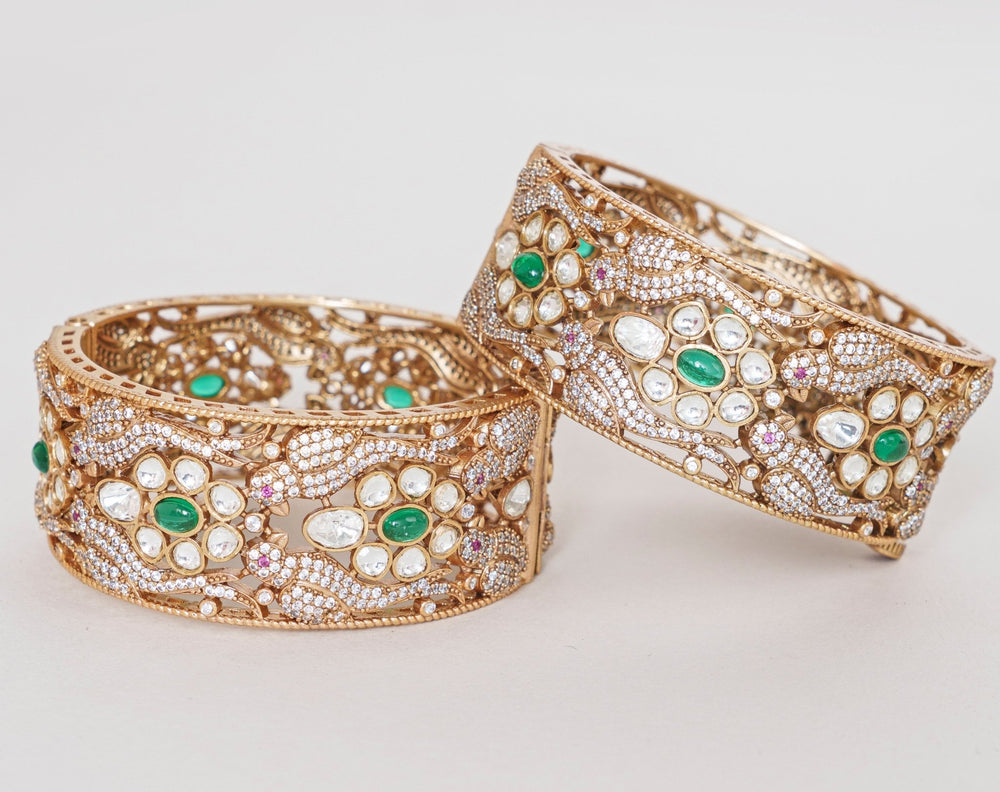 Gold Finish Green Stone Antique Kadas Zevar By Geeta - Fabilicious Fashion