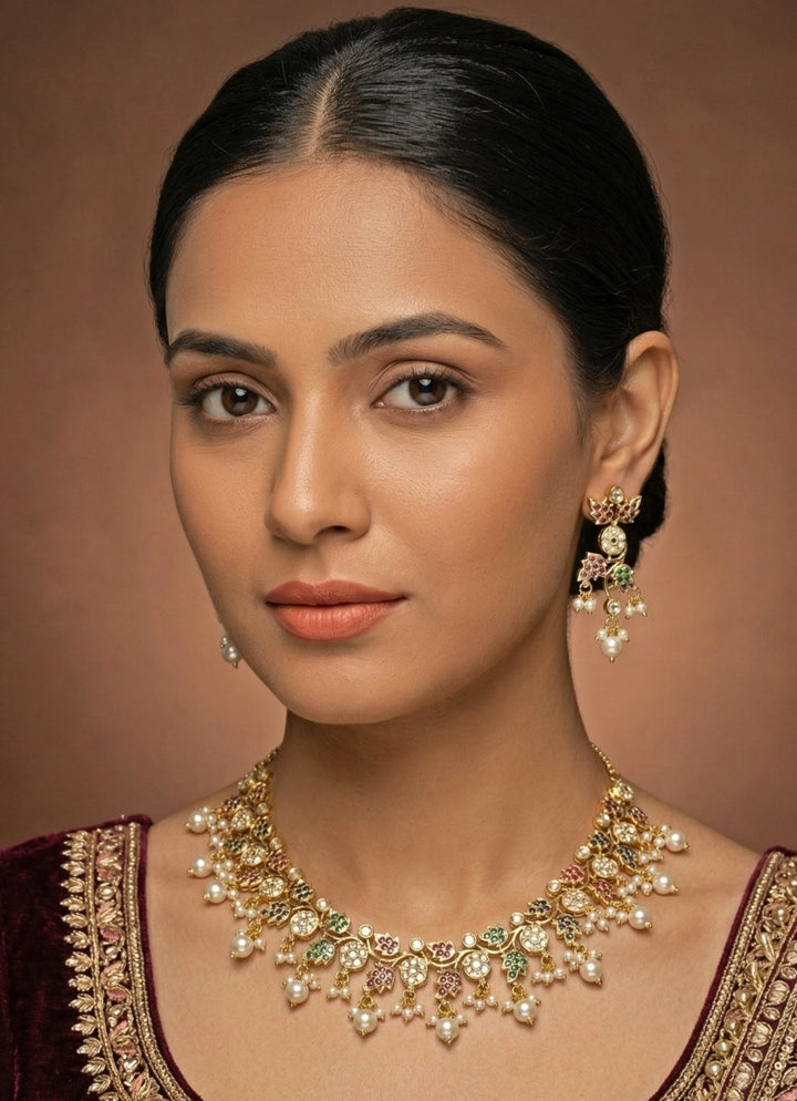 Zevar by Geeta Gold Finish Jadau Necklace SetFabilicious Fashion