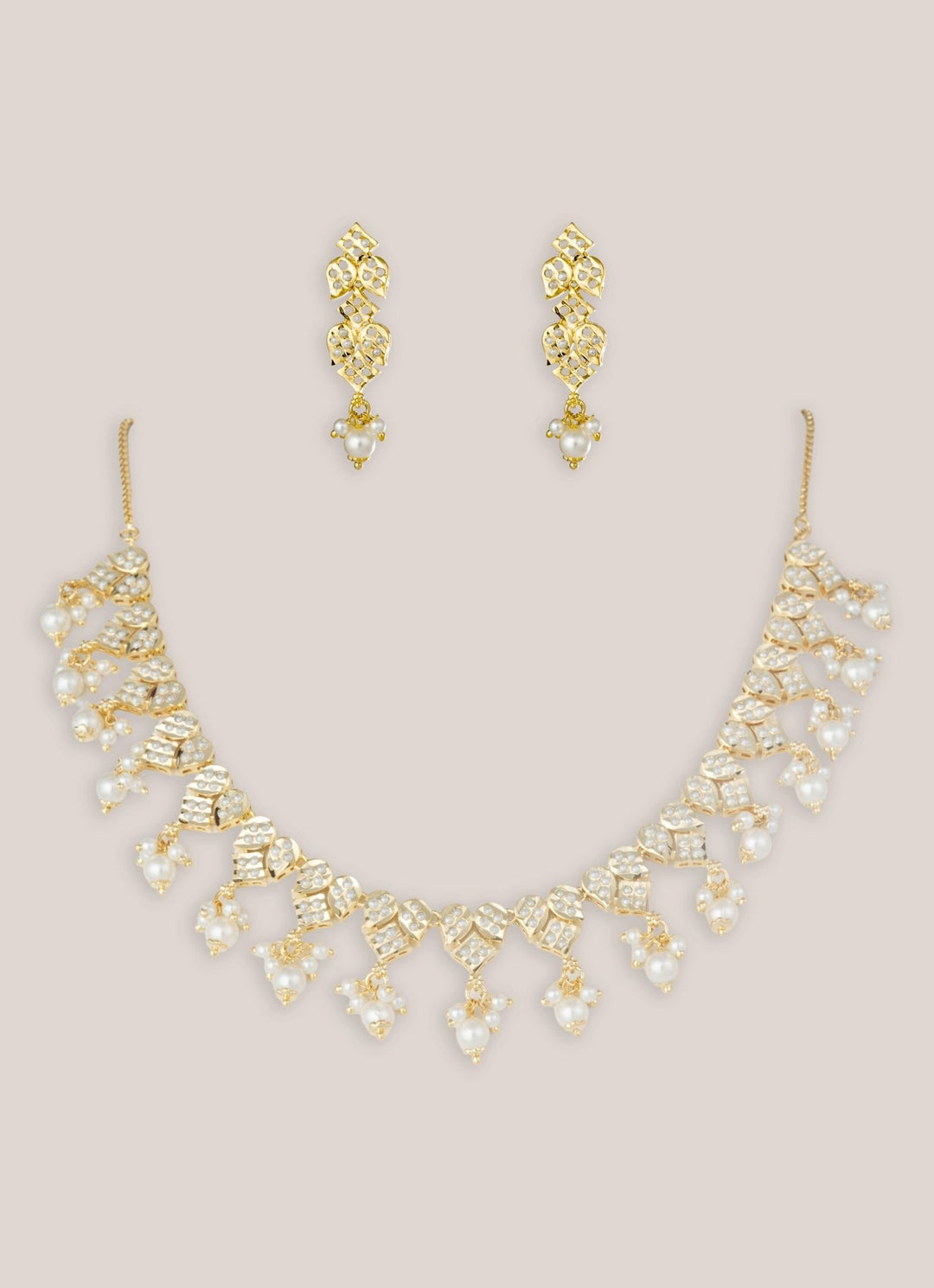 Gold Finish Jadau Necklace Set Zevar by Geeta - Fabilicious Fashion