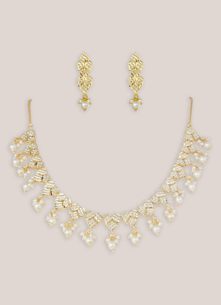 Gold Finish Jadau Necklace Set Zevar by Geeta - Fabilicious Fashion