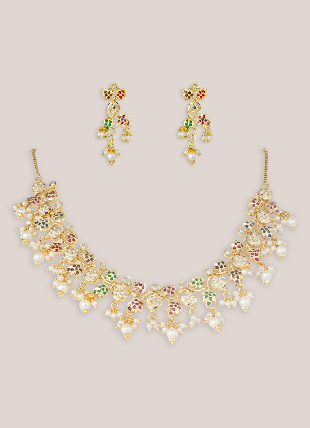 Zevar by Geeta Gold Finish Jadau Necklace SetFabilicious Fashion
