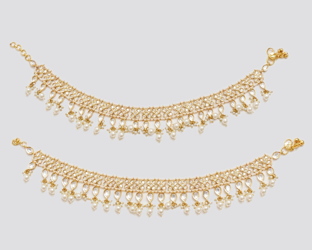 Gold Finish Kundan And Pearl Anklets Zevar By Geeta - Fabilicious Fashion