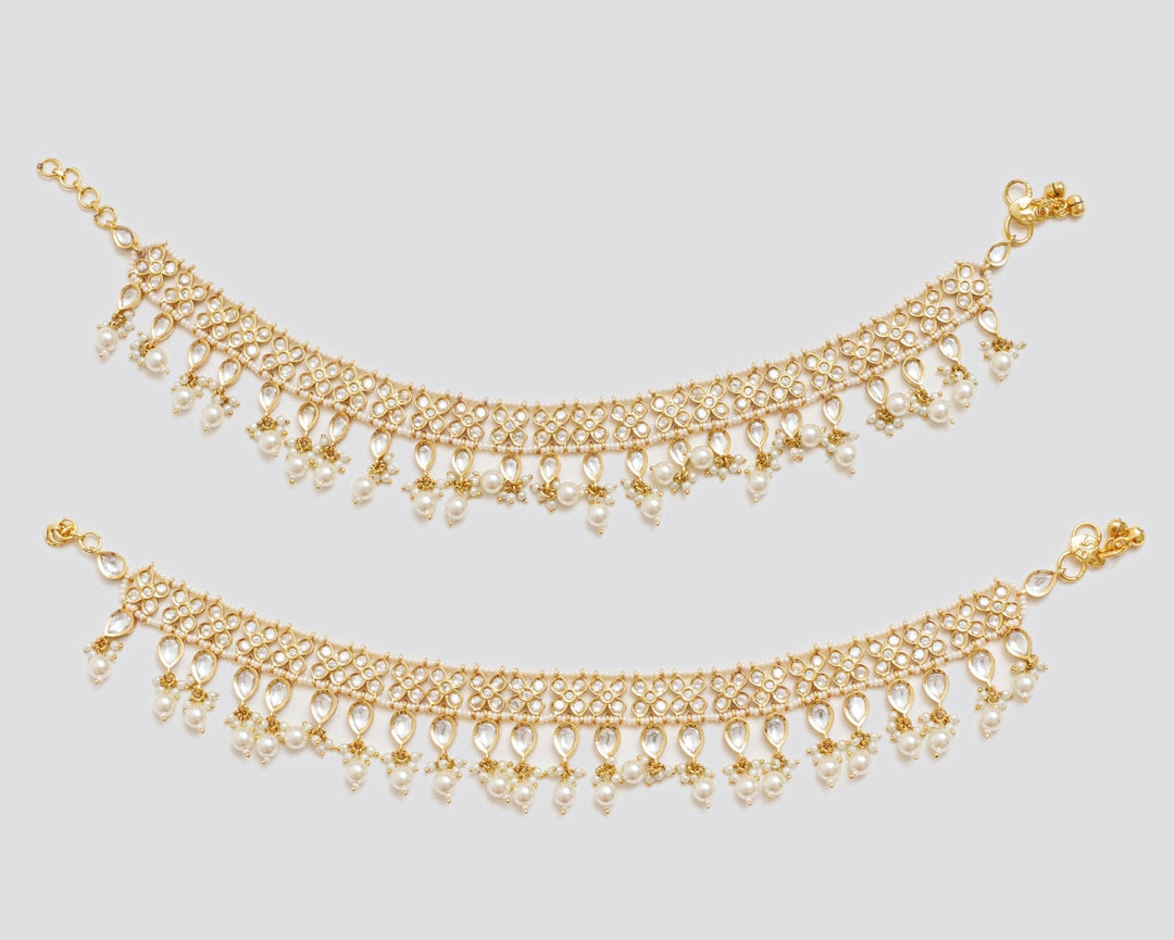 Gold Finish Kundan And Pearl Anklets Zevar By Geeta - Fabilicious Fashion