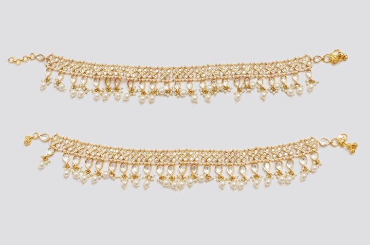 Gold Finish Kundan And Pearl Anklets Zevar By Geeta - Fabilicious Fashion
