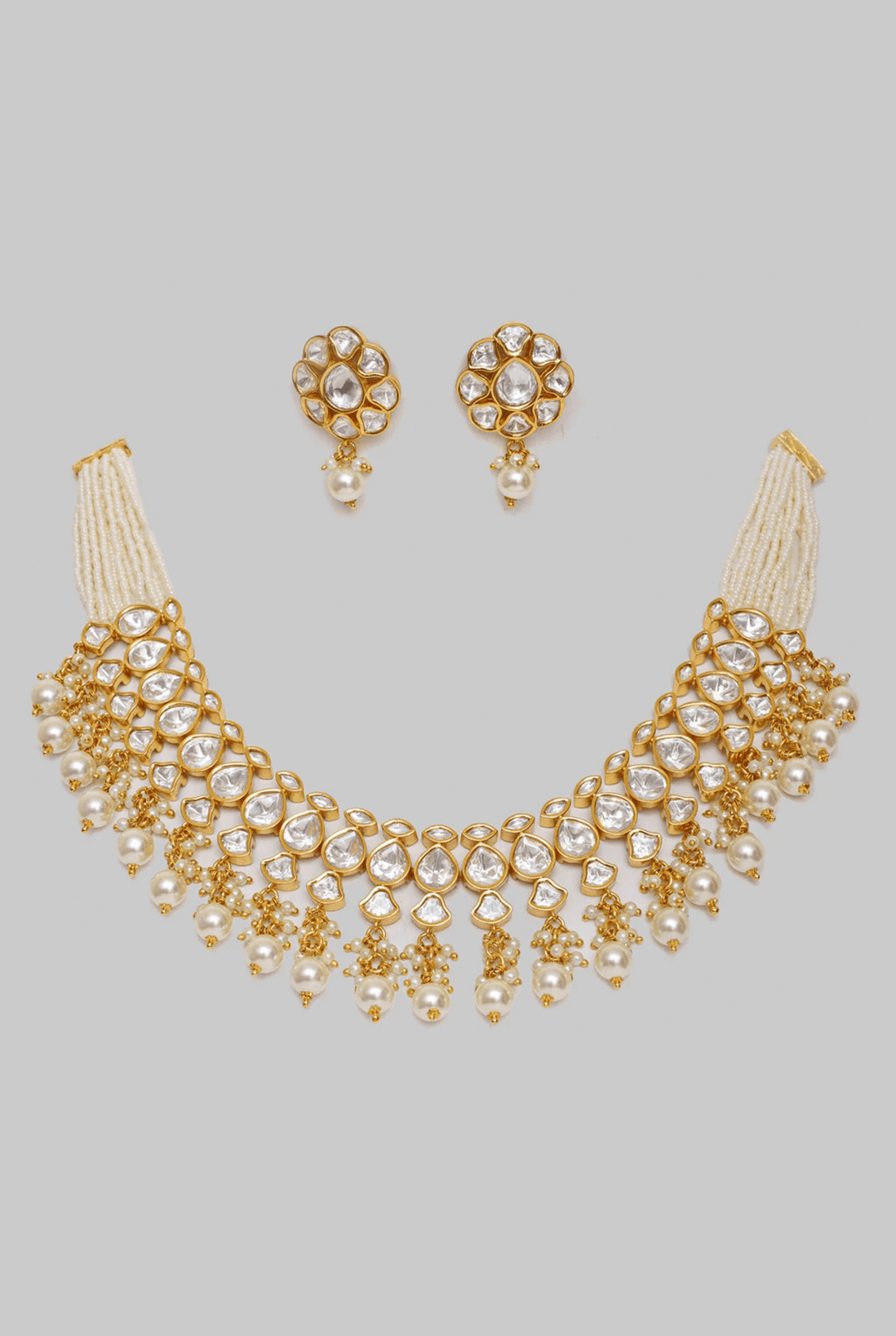 Gold Finish Kundan And Pearl Choker Set Zevar By Geeta - Fabilicious Fashion