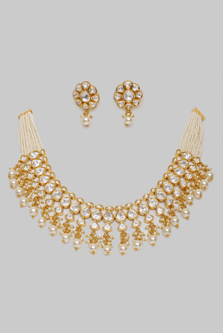 Gold Finish Kundan And Pearl Choker Set Zevar By Geeta - Fabilicious Fashion