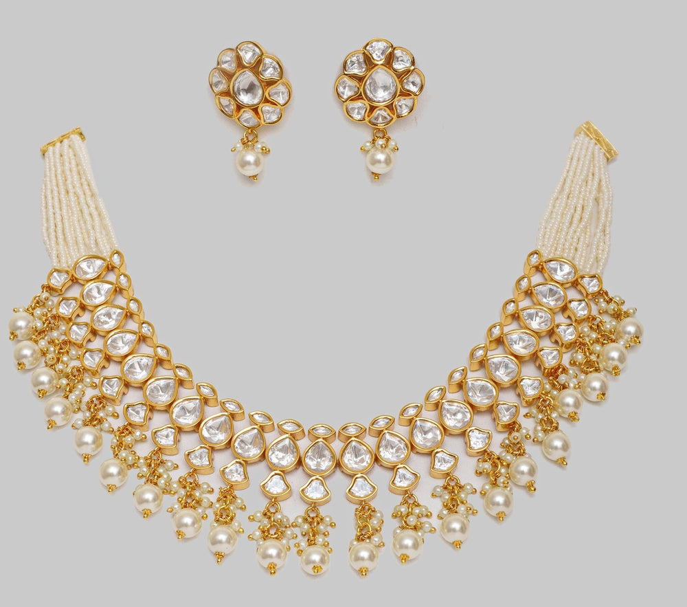 Gold Finish Kundan And Pearl Choker Set Zevar By Geeta - Fabilicious Fashion