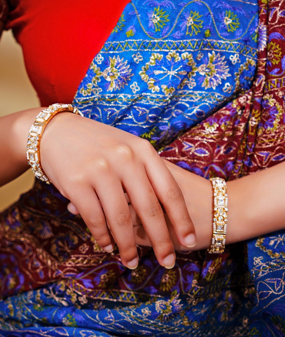 Gold Finish Kundan And Pearl Kadas Zevar by Geeta - Fabilicious Fashion