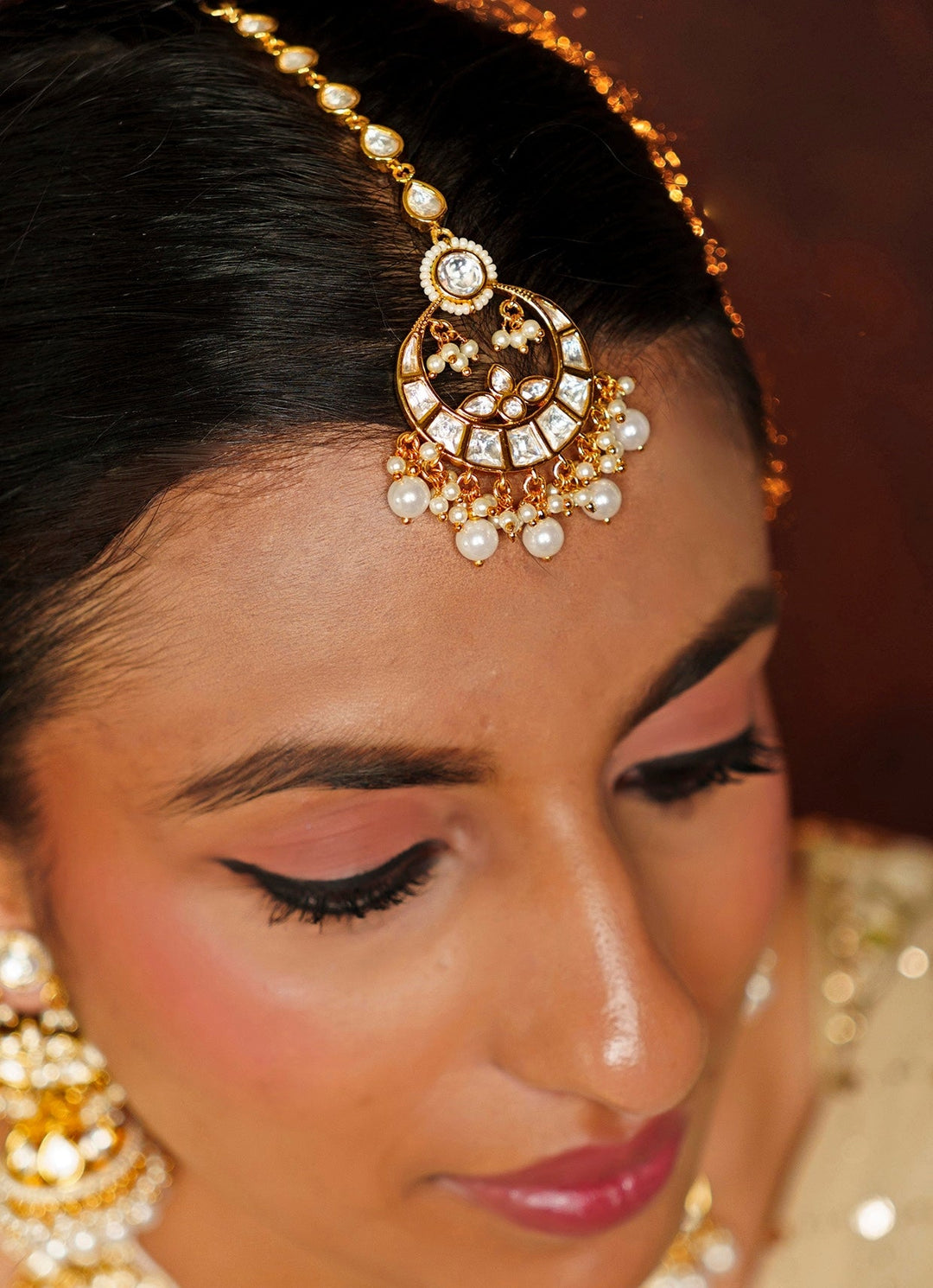 Gold Finish Kundan And Pearl Necklace Set With Maang Tikka Zevar By Geeta - Fabilicious Fashion