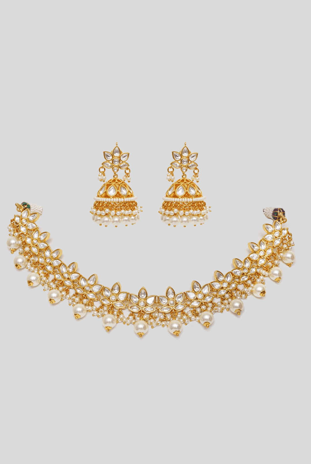Gold Finish Kundan And Pearl Necklace Set Zevar By Geeta - Fabilicious Fashion