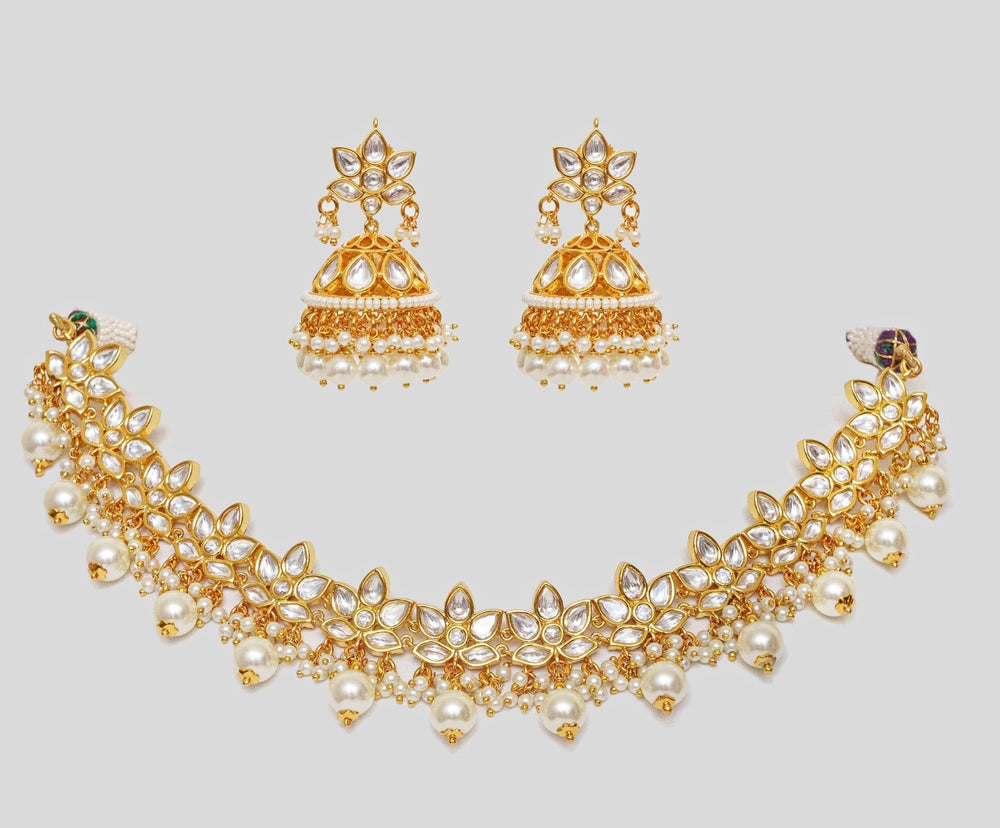 Gold Finish Kundan And Pearl Necklace Set Zevar By Geeta - Fabilicious Fashion