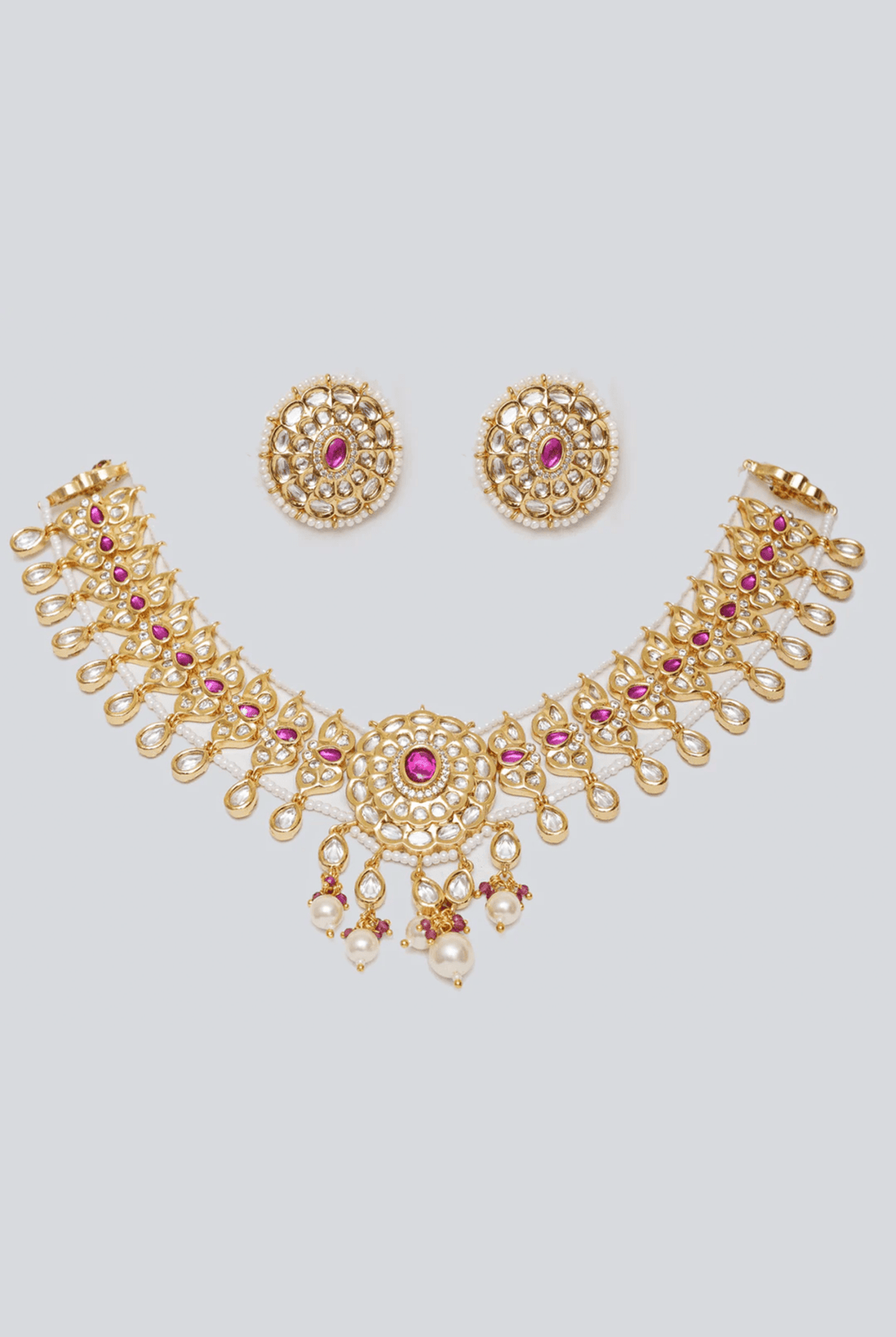 Gold Finish Kundan And Pink Stone Choker Set Zevar By Geeta - Fabilicious Fashion