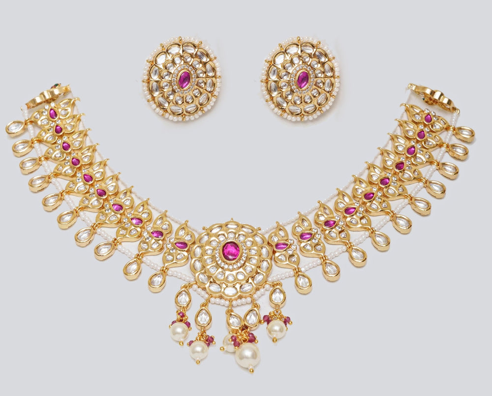 Gold Finish Kundan And Pink Stone Choker Set Zevar By Geeta - Fabilicious Fashion