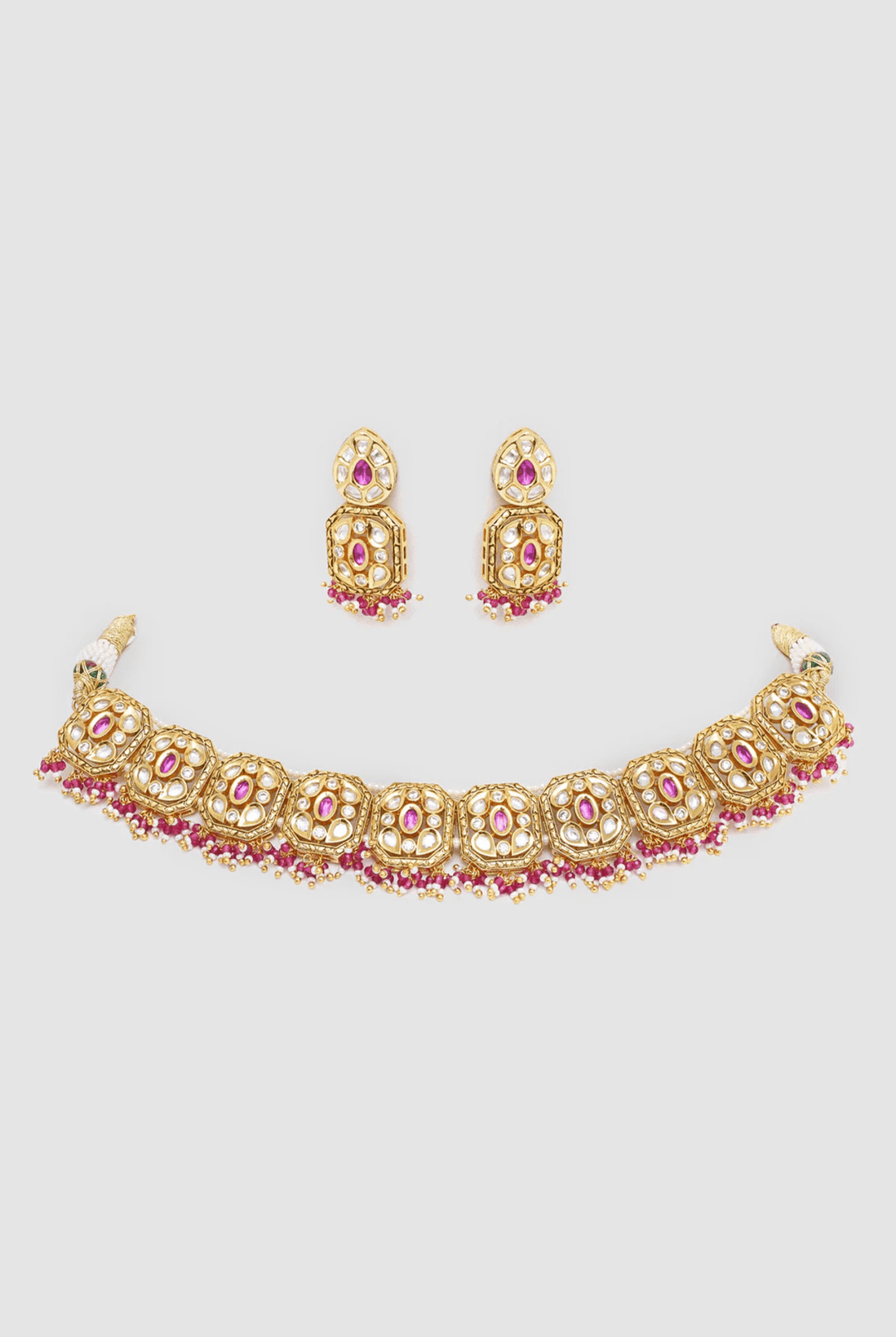 Gold Finish Kundan And Pink Stone Necklace Set Zevar By Geeta - Fabilicious Fashion