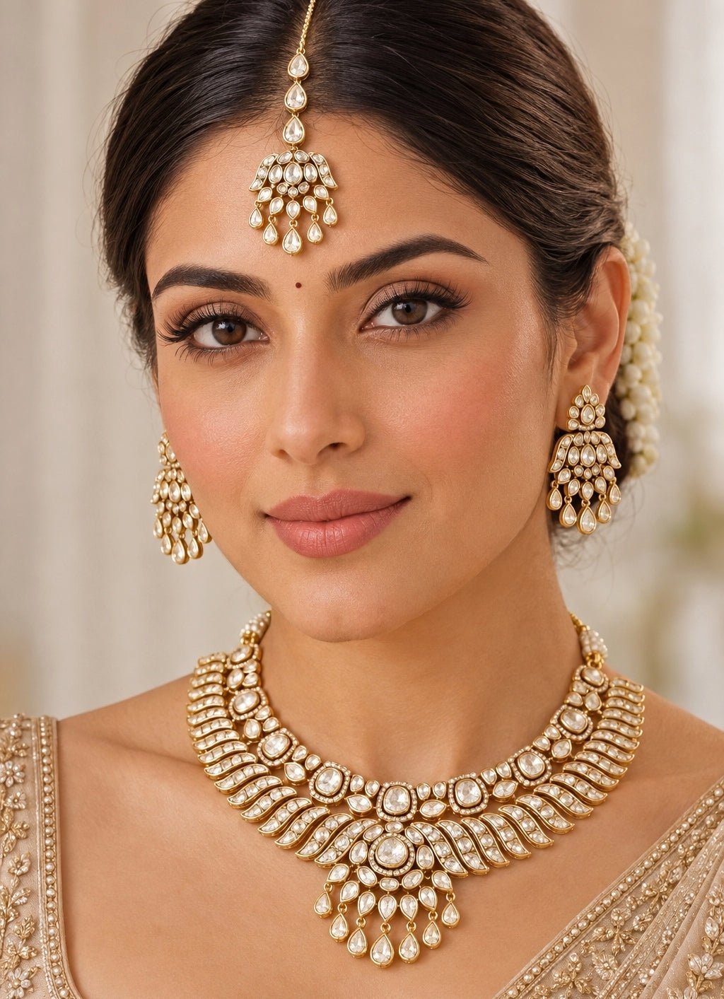 Zevar by Geeta Gold Finish Kundan Bridal Necklace SetFabilicious Fashion