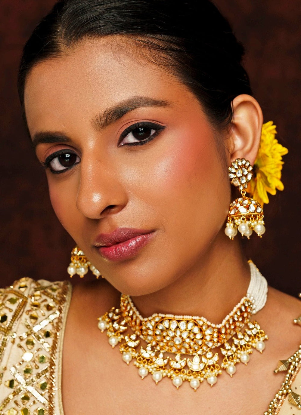 Gold Finish Kundan Choker Set Zevar By Geeta - Fabilicious Fashion