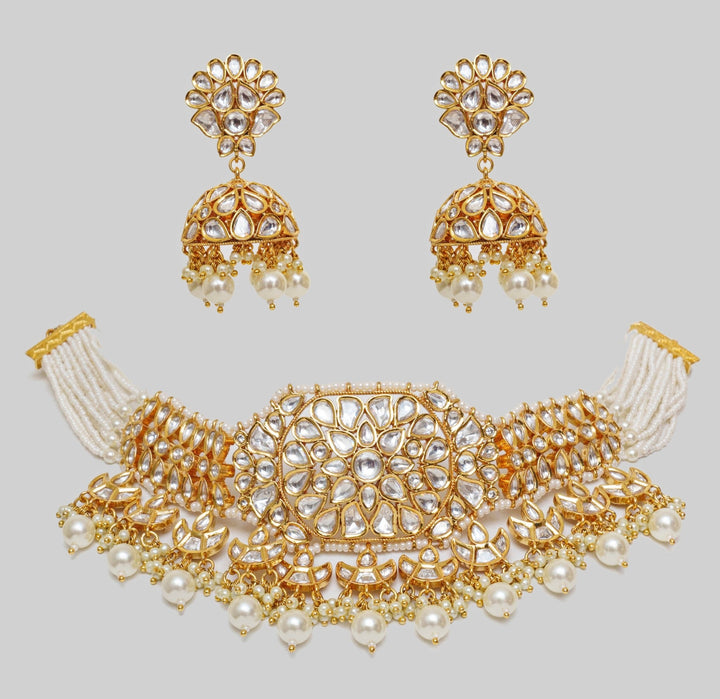 Gold Finish Kundan Choker Set Zevar By Geeta - Fabilicious Fashion