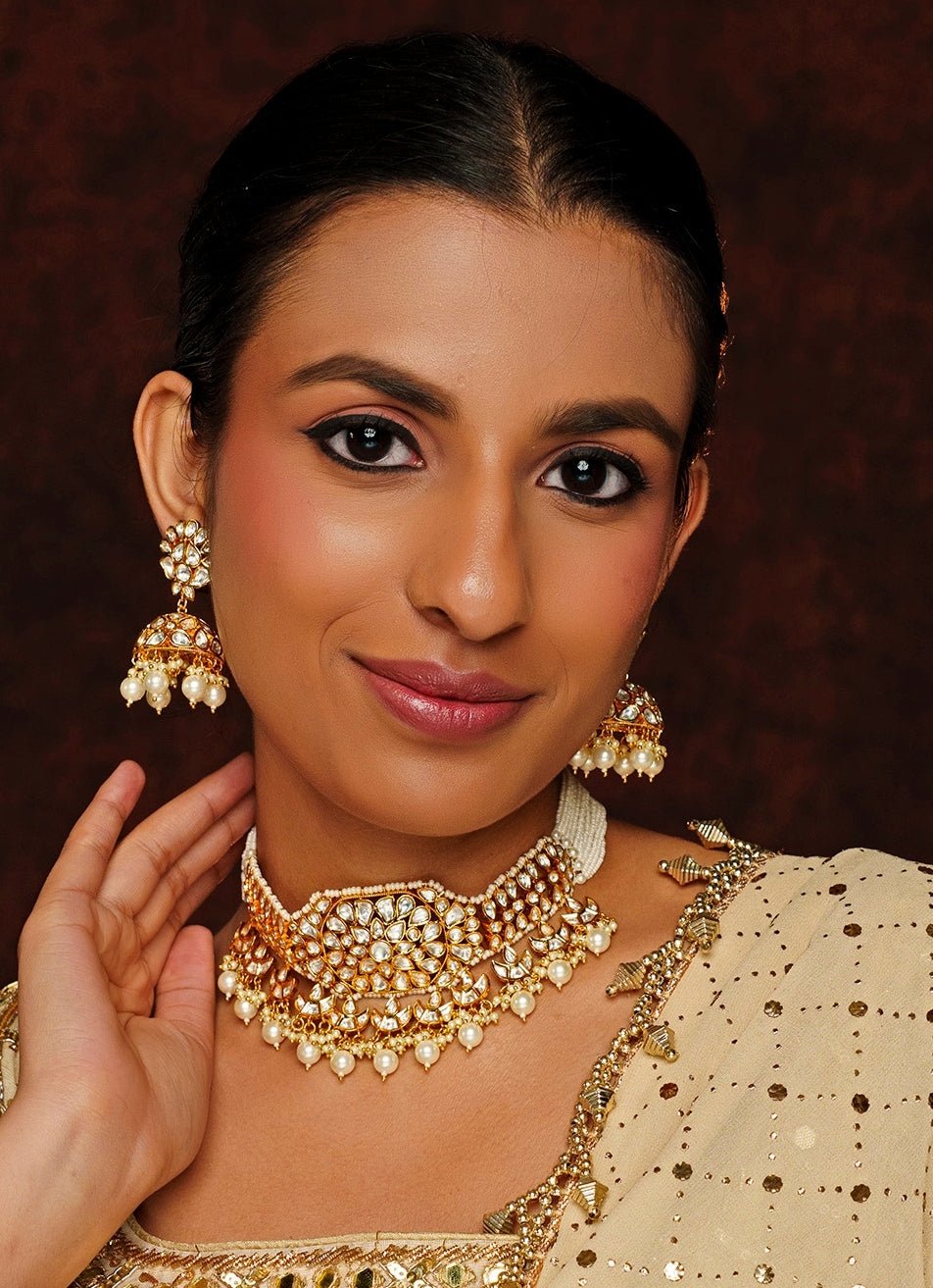Gold Finish Kundan Choker Set Zevar By Geeta - Fabilicious Fashion