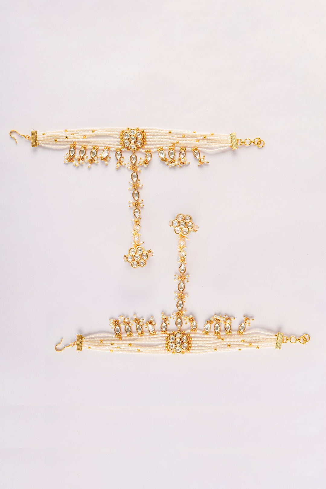 Gold Finish Kundan Hathphools Zevar by Geeta - Fabilicious Fashion