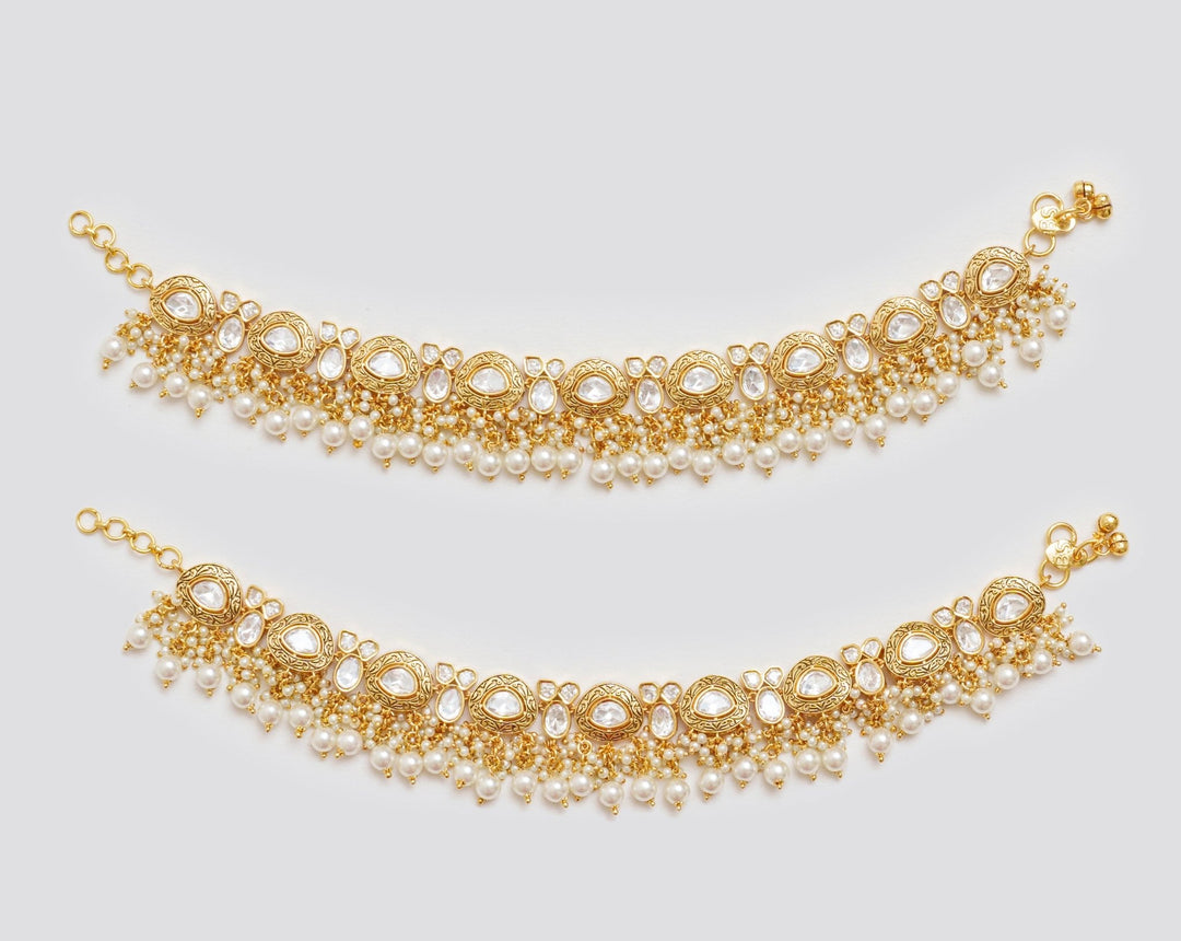 Gold Finish Kundan Polki And Pearl Anklets Zevar By Geeta - Fabilicious Fashion