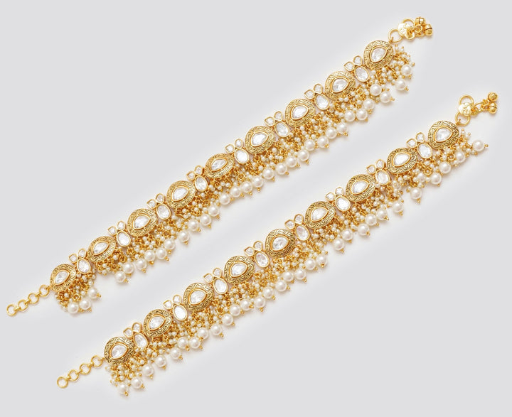 Gold Finish Kundan Polki And Pearl Anklets Zevar By Geeta - Fabilicious Fashion
