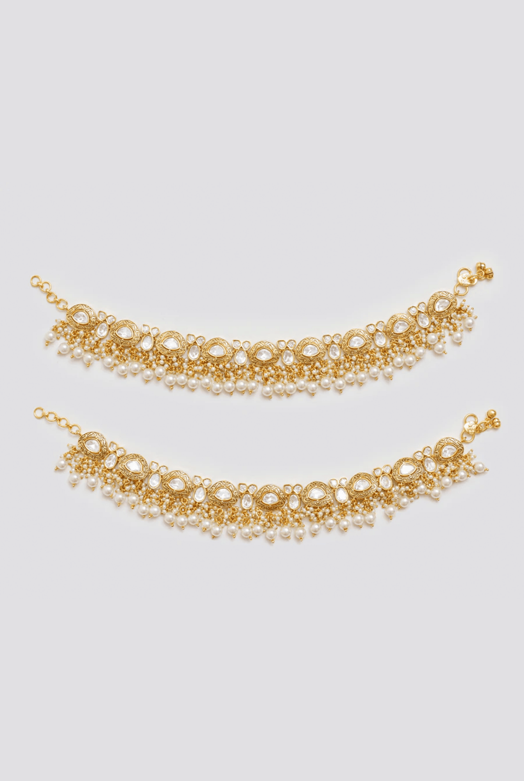 Gold Finish Kundan Polki And Pearl Anklets Zevar By Geeta - Fabilicious Fashion