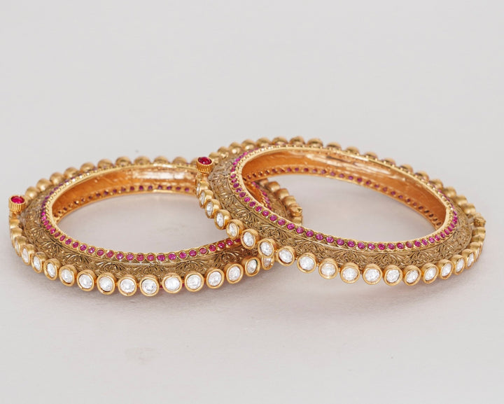 Gold Finish Kundan Polki And Pink Stone Kadas Zevar By Geeta - Fabilicious Fashion