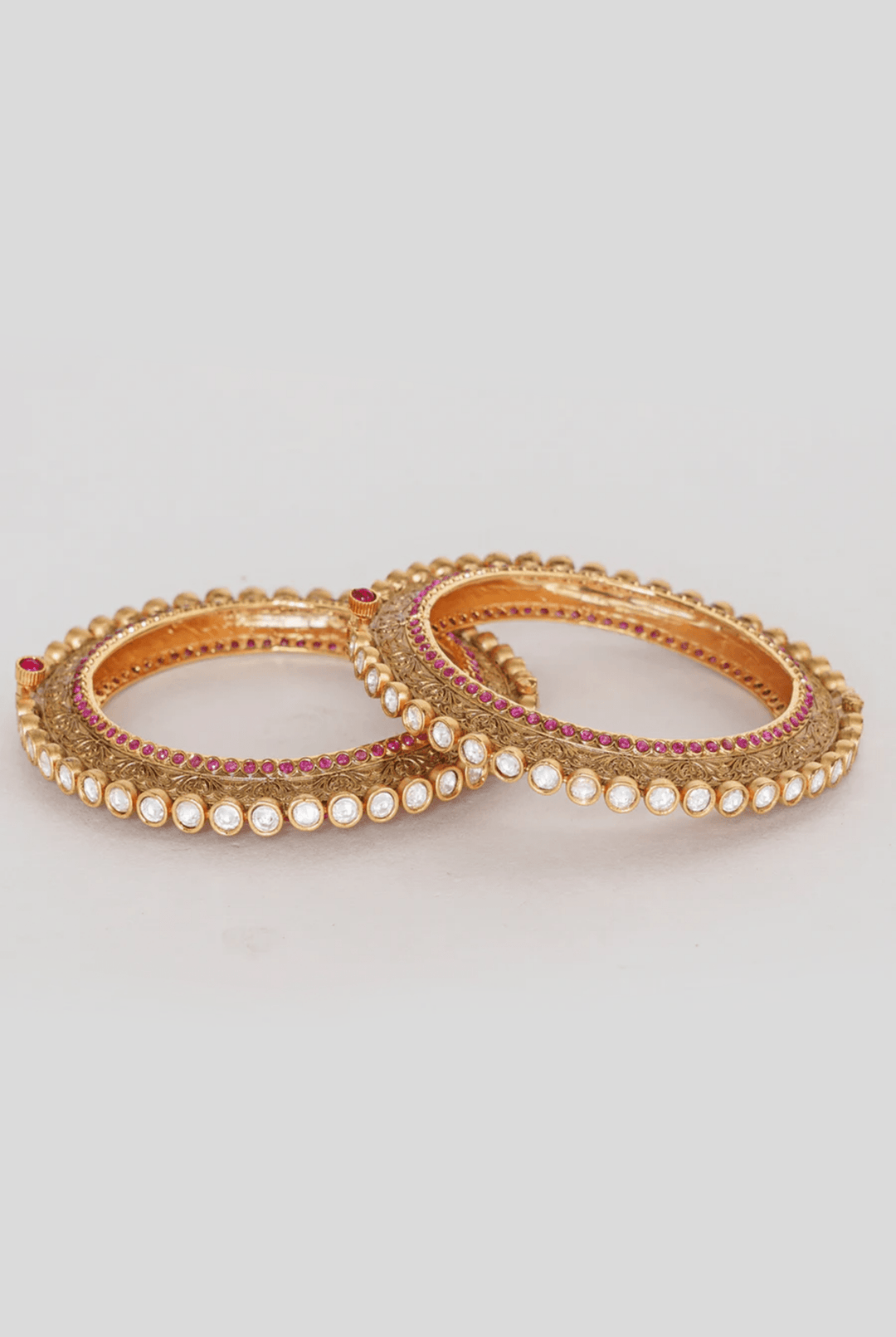 Gold Finish Kundan Polki And Pink Stone Kadas Zevar By Geeta - Fabilicious Fashion
