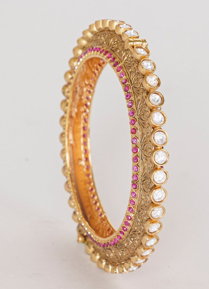Gold Finish Kundan Polki And Pink Stone Kadas Zevar By Geeta - Fabilicious Fashion