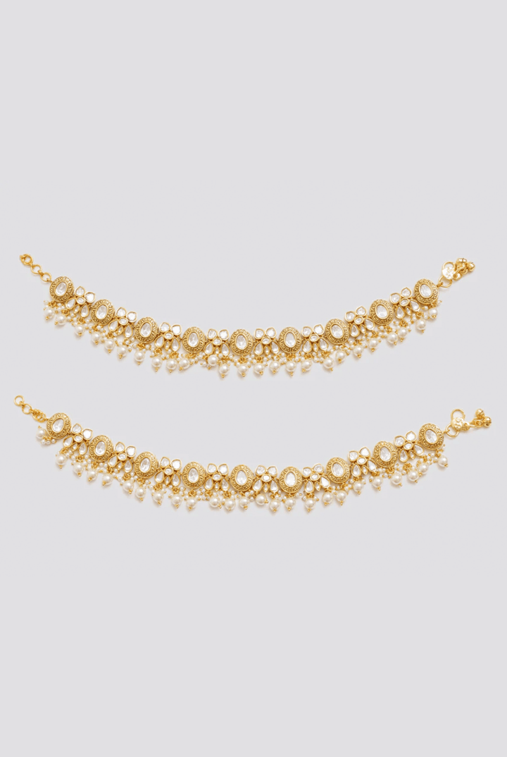 Gold Finish Kundan Polki Anklets Zevar By Geeta - Fabilicious Fashion