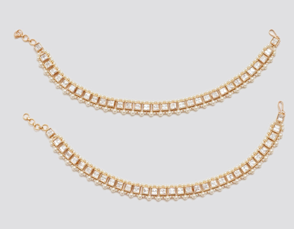 Gold Finish Kundan Polki Anklets Zevar By Geeta - Fabilicious Fashion