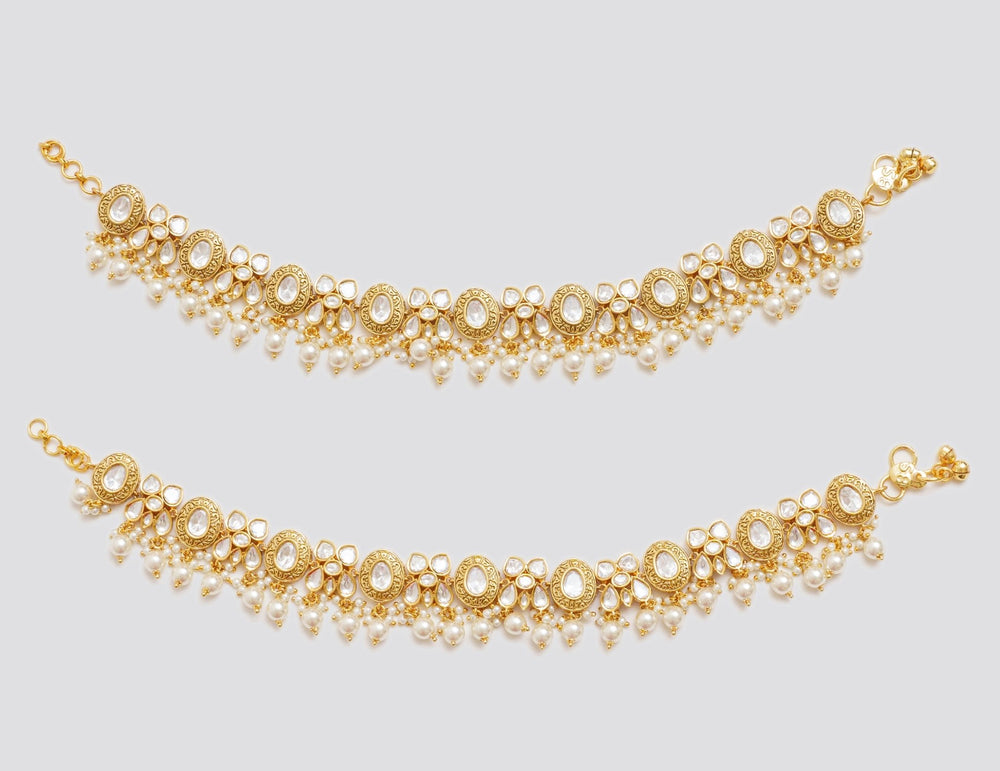 Gold Finish Kundan Polki Anklets Zevar By Geeta - Fabilicious Fashion