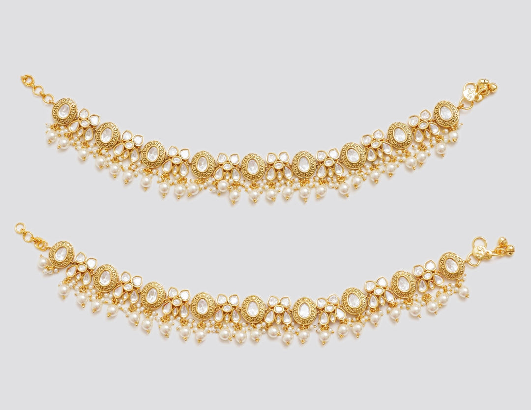 Gold Finish Kundan Polki Anklets Zevar By Geeta - Fabilicious Fashion