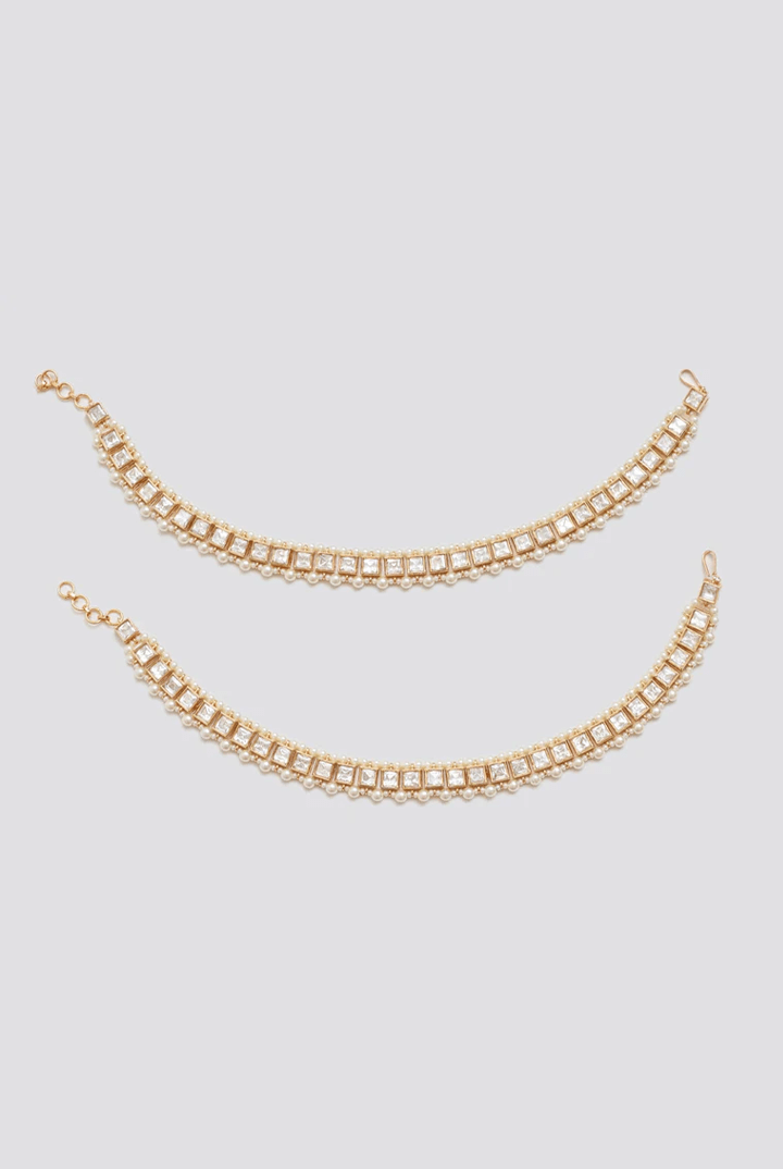 Gold Finish Kundan Polki Anklets Zevar By Geeta - Fabilicious Fashion