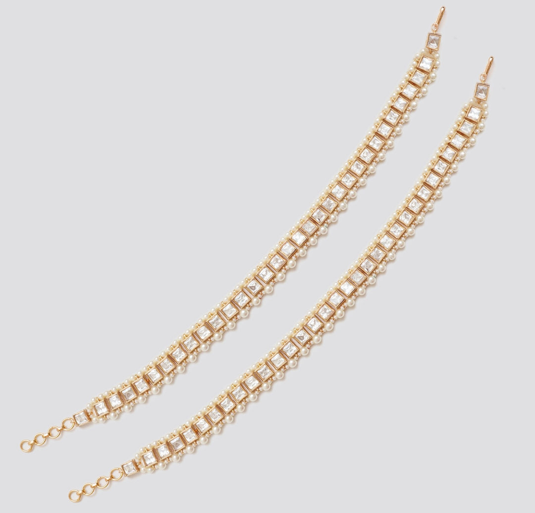 Gold Finish Kundan Polki Anklets Zevar By Geeta - Fabilicious Fashion