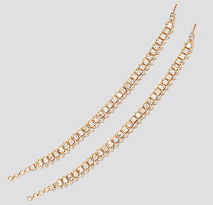 Gold Finish Kundan Polki Anklets Zevar By Geeta - Fabilicious Fashion