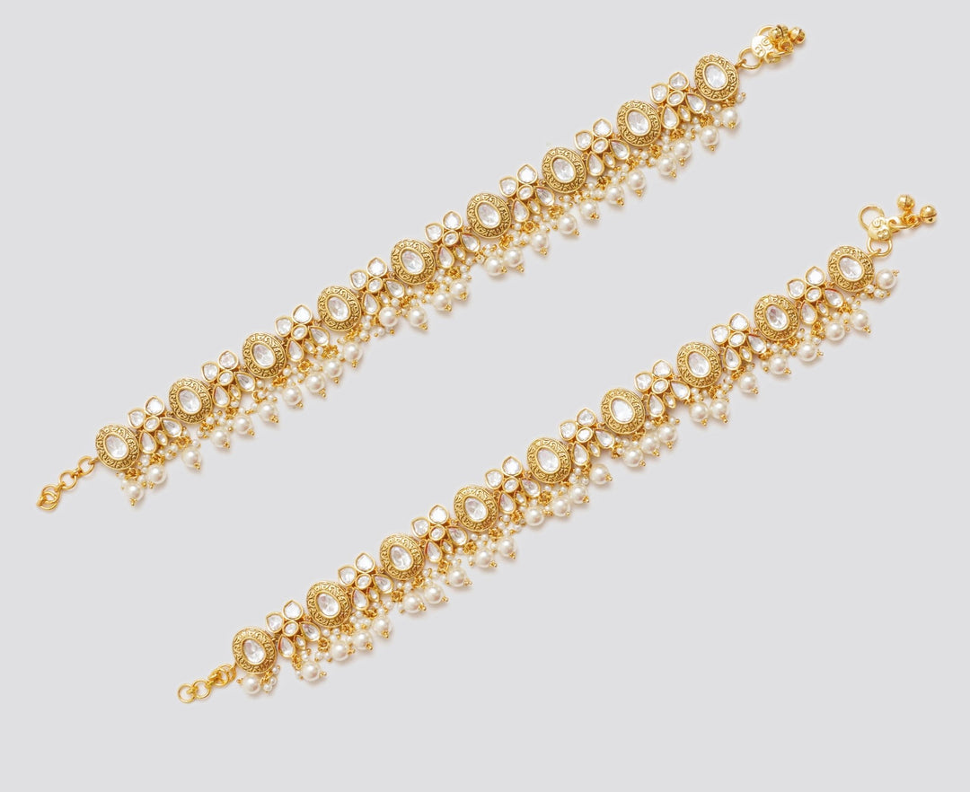 Gold Finish Kundan Polki Anklets Zevar By Geeta - Fabilicious Fashion