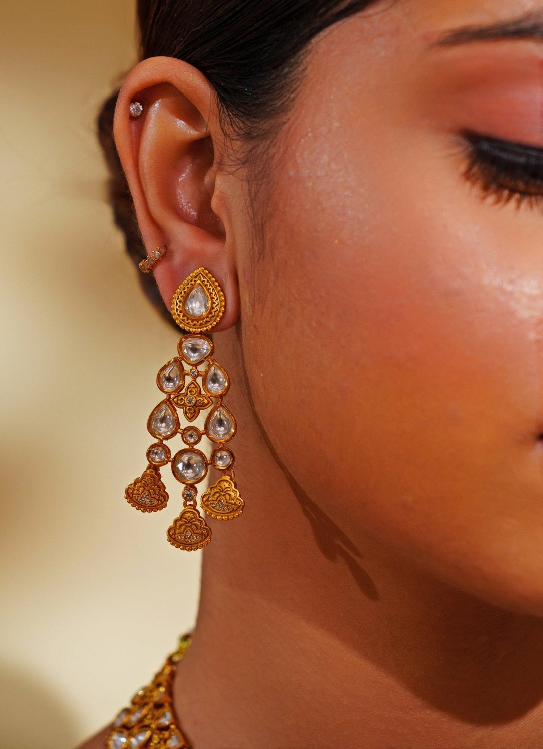 Gold Finish Kundan Polki Choker Necklace Set Zevar by Geeta - Fabilicious Fashion