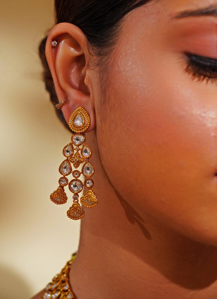 Gold Finish Kundan Polki Choker Necklace Set Zevar by Geeta - Fabilicious Fashion