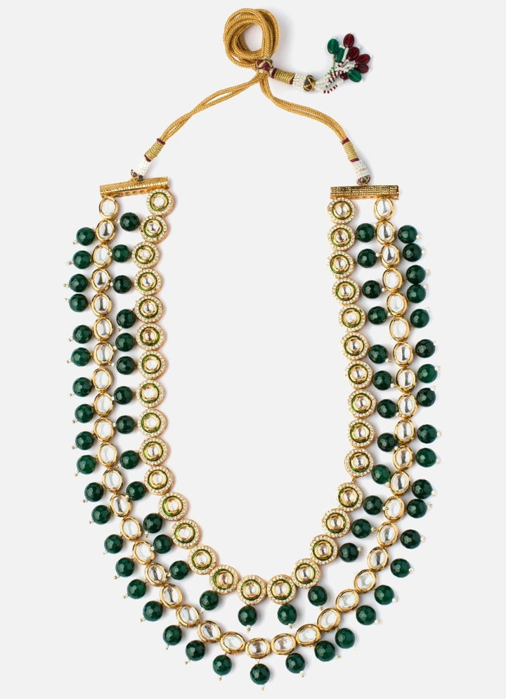 Vivinia By Vidhi Mehra Gold Finish Kundan Polki &amp; Green Beaded Layered MalaFabilicious Fashion