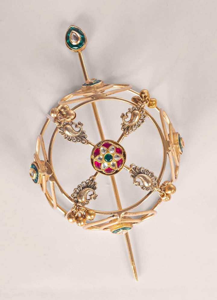 Zevar by Geeta Gold Finish Kundan Polki Hair Bun CageFabilicious Fashion