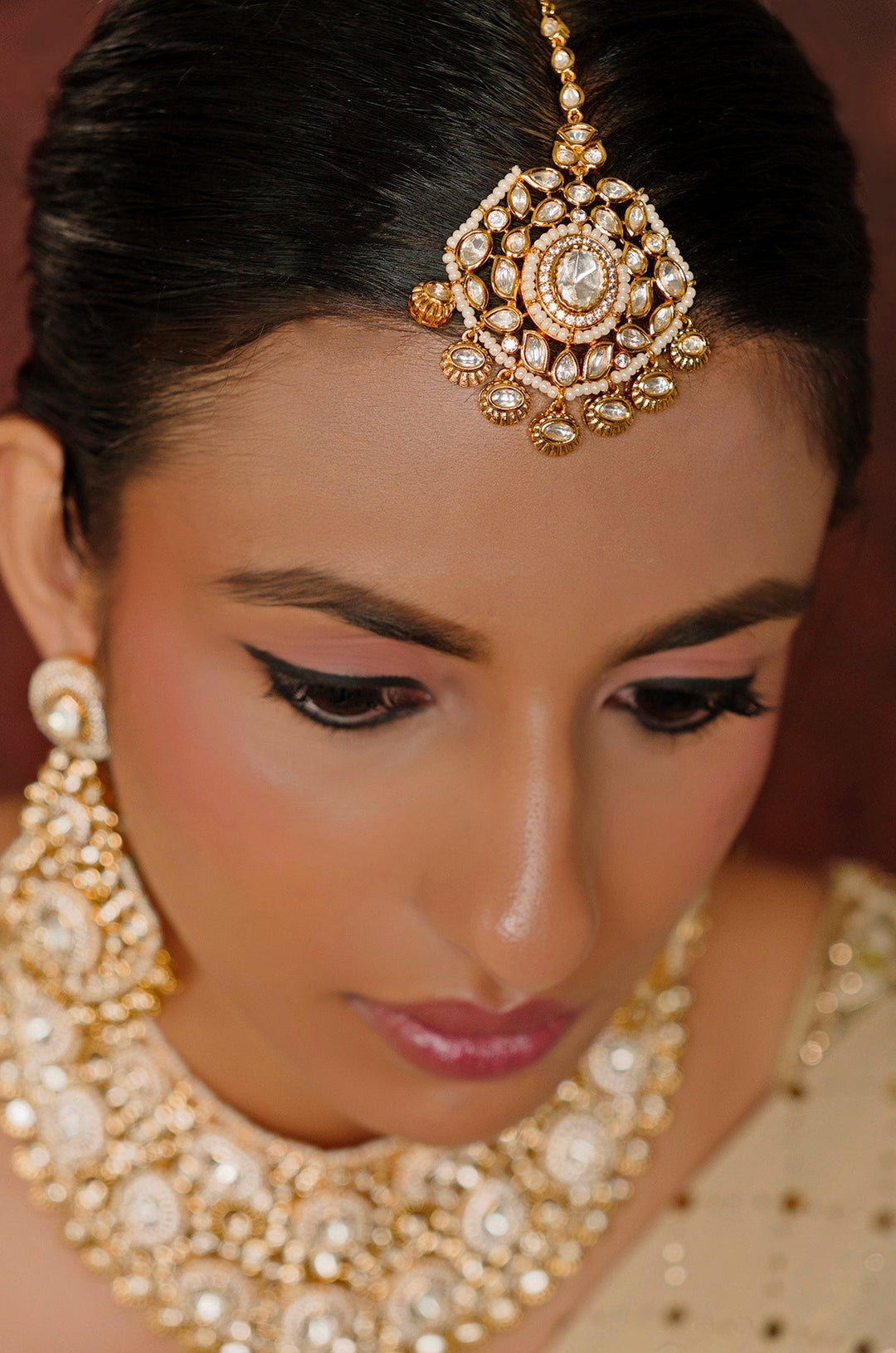 Gold Finish Kundan Polki Necklace Set With Maang Tikka Zevar By Geeta - Fabilicious Fashion